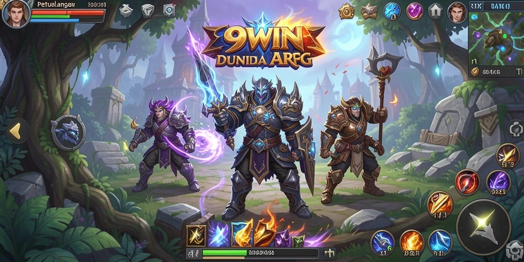 Tangkapan layar gameplay ARPG 9WIN menampilkan pertarungan yang mendebarkan.