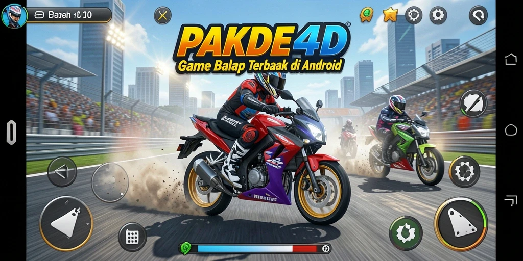 Tampilan gameplay PAKDE4D dengan balapan motor yang seru.