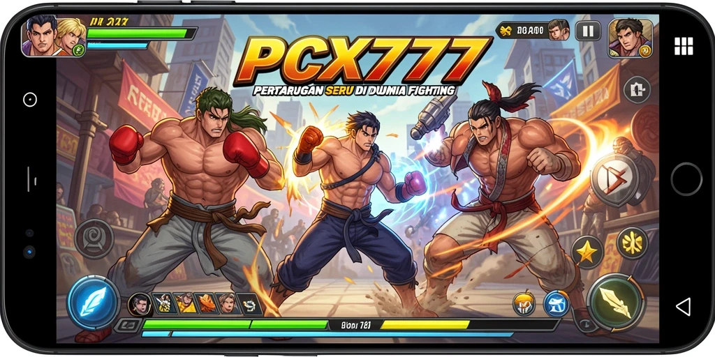 Screenshot gameplay PCX777 menampilkan pertarungan seru antar karakter.