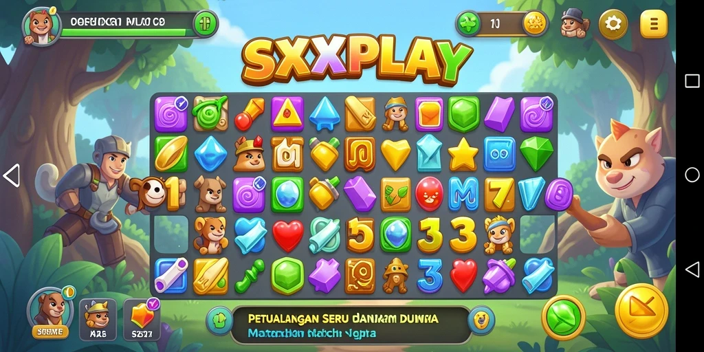 Screenshot gameplay SXXPLAY menampilkan aksi mencocokkan permata yang seru.